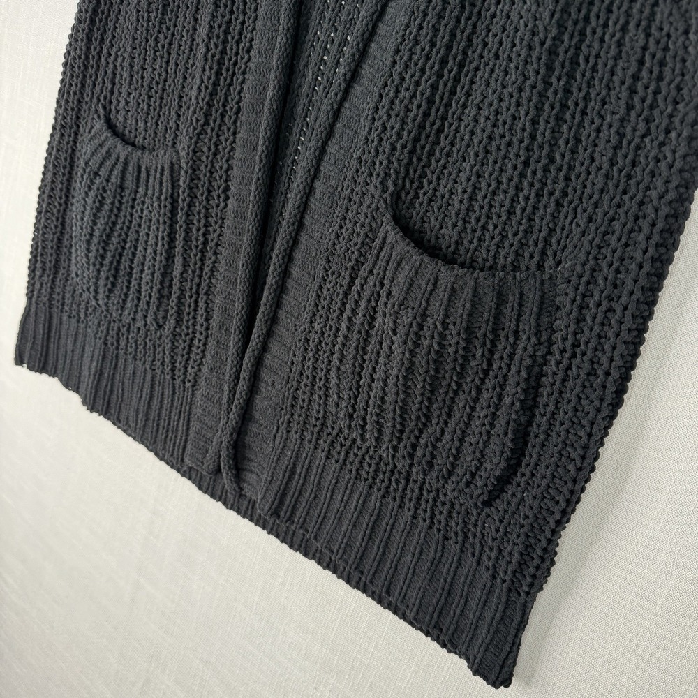 Billabong Open Front Ribbed Knit Cardigan Sweater with Pockets  M Black - Picture 3 of 13